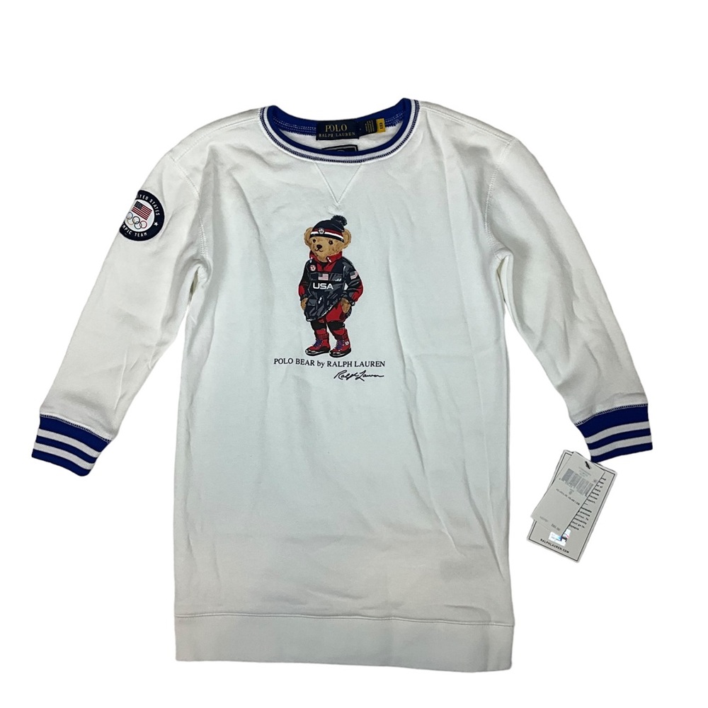 Polo Ralph Lauren Team USA Girls Polo Bear Fleece Dress USA Olympic Size 6